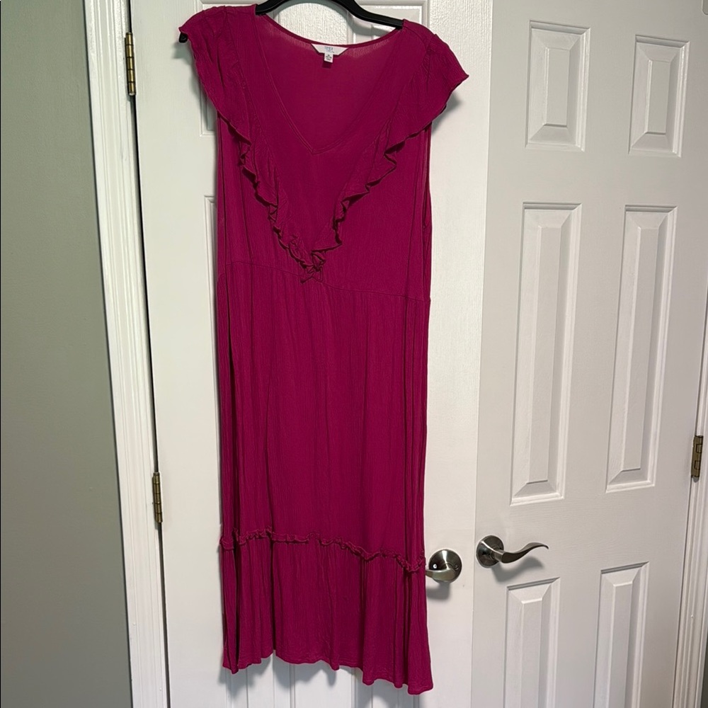 Time and Tru Pink Tiered Midi Sundress